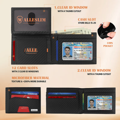 WALLESLIM Slim Wallet for Men- 2 ID Windows RFID Blocking Bifold Stylish Wallet with Gift Box