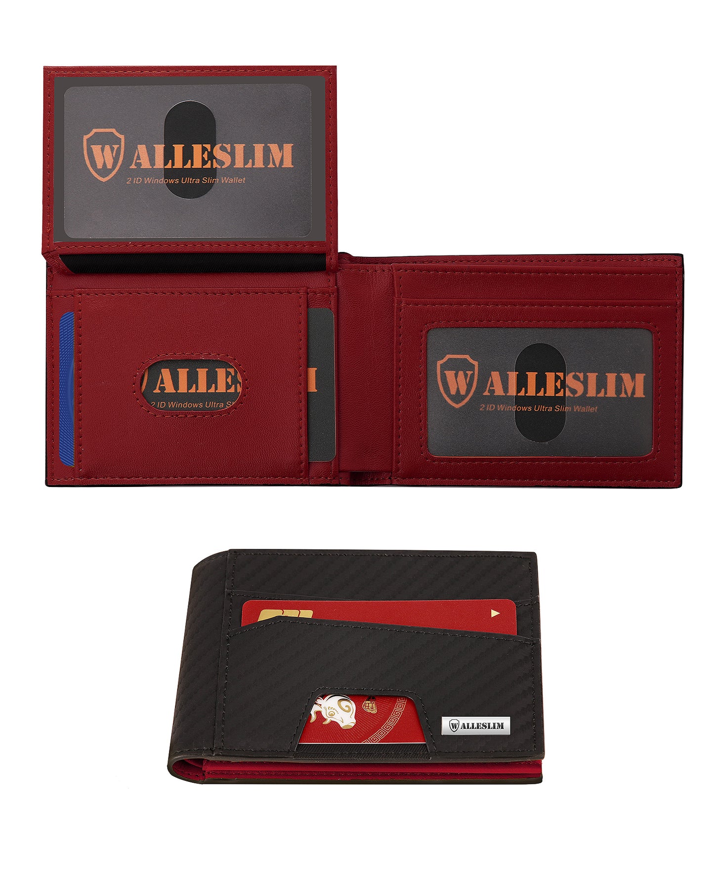 WALLESLIM Mens Wallet, RFID Leather 2 ID Windows Slim Leather Minimalist With Gift Box for Men