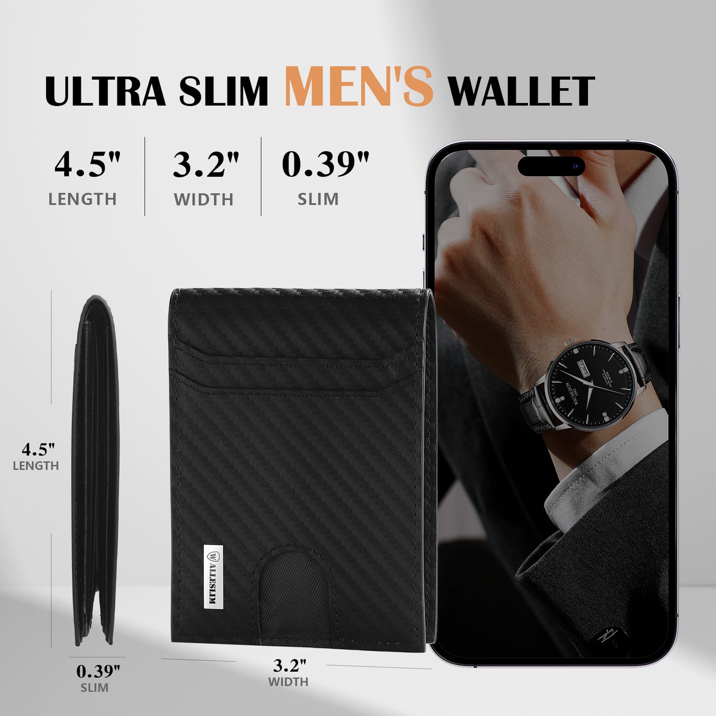 Walleslim Wallet for Men Slim Rfid Leather 2 ID Window With Gift Box