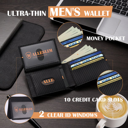 Walleslim Wallet for Men Slim Rfid Leather 2 ID Window With Gift Box