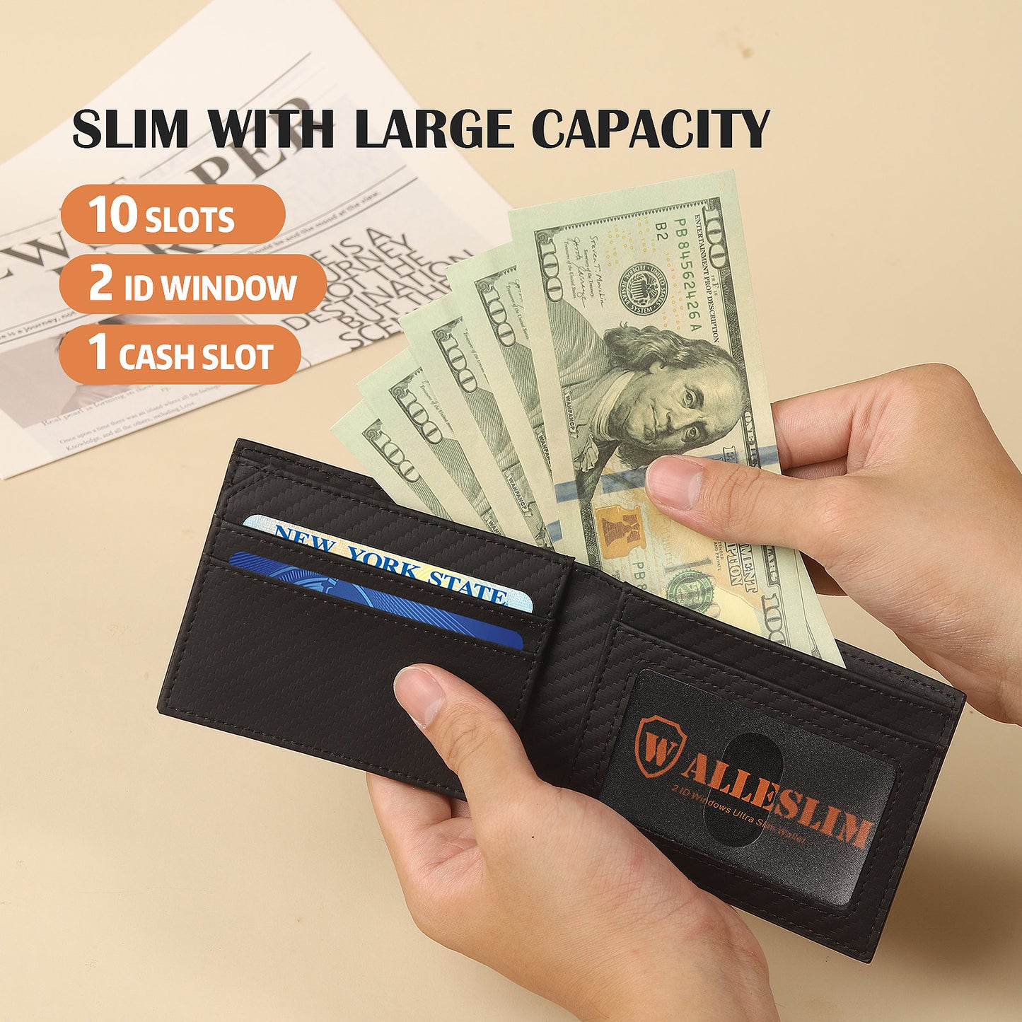 WALLESLIM Slim Wallet for Men- 2 ID Windows RFID Blocking Bifold Stylish Wallet with Gift Box