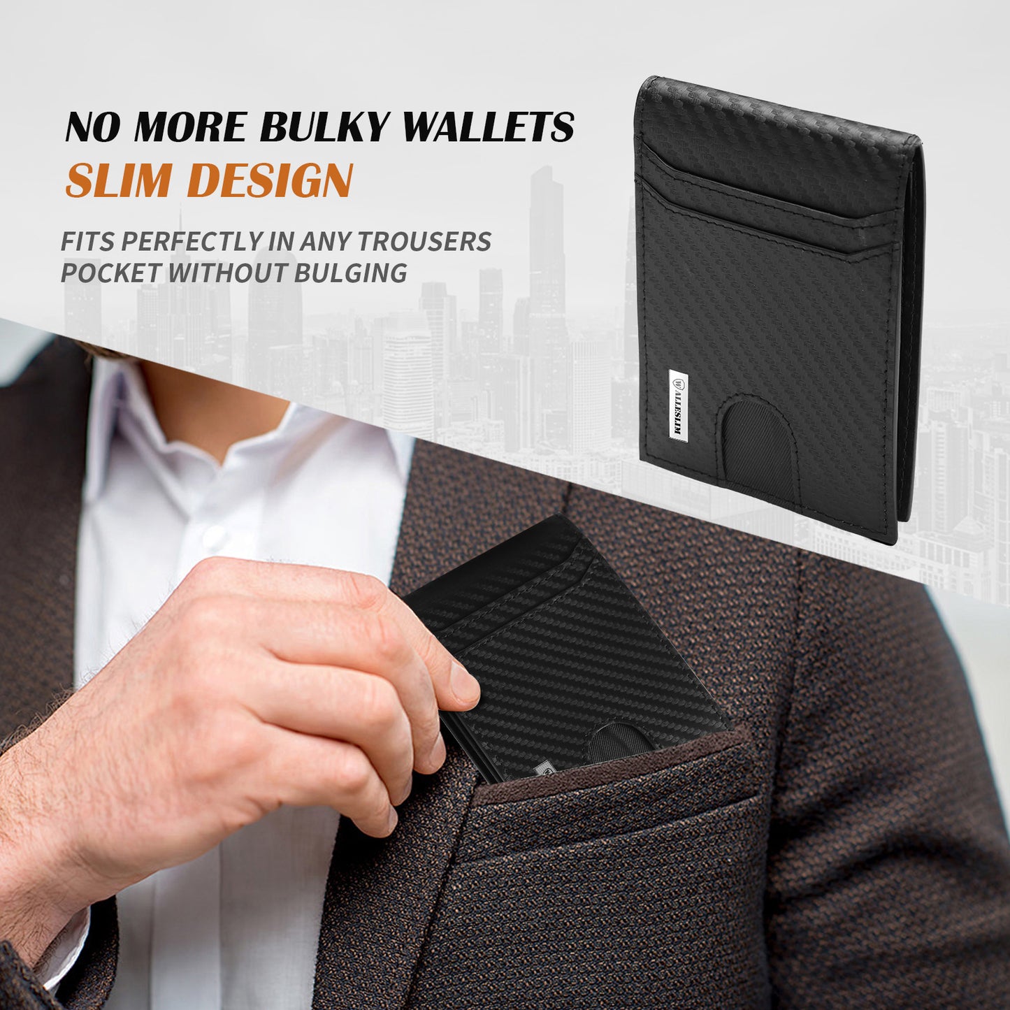 Walleslim Wallet for Men Slim Rfid Leather 2 ID Window With Gift Box